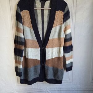 Bcbgmaxazria Striped Open-Front Cardigan Sweater in Navy, Cream & Brown